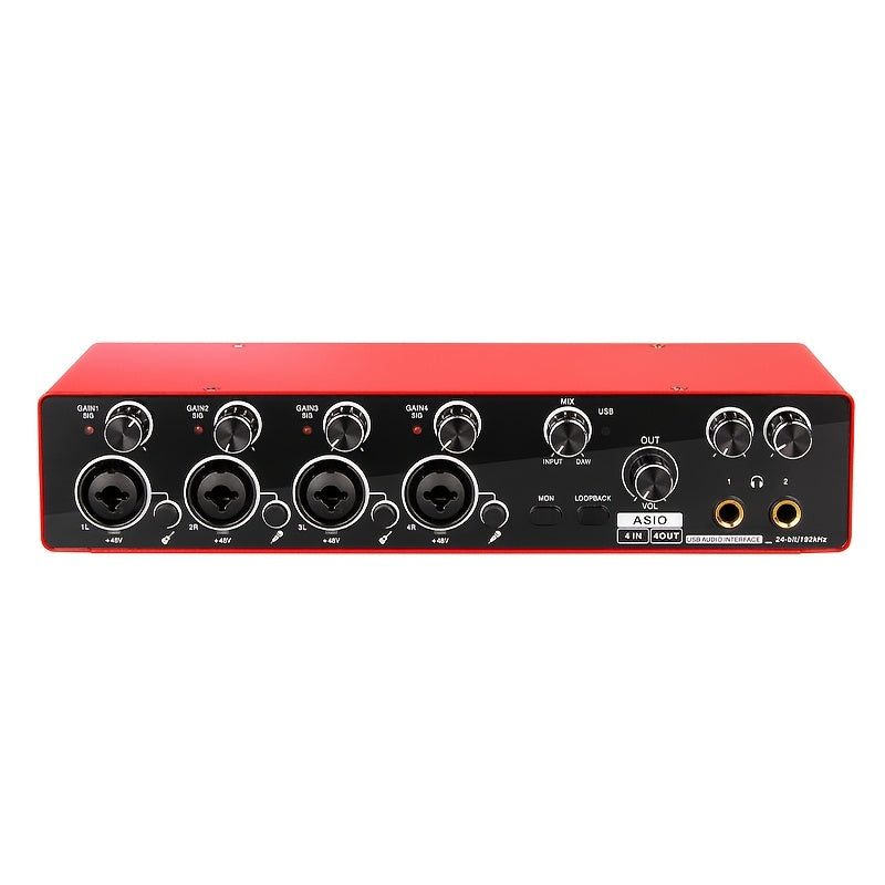 Professional 4-Channel Audio Interface Sound Card - Studio Mixer for Electric Guitar Live Recording, 24Bit/ 192Khz High-Resolution, XLR Interface with 48 Phantom Power Supply
