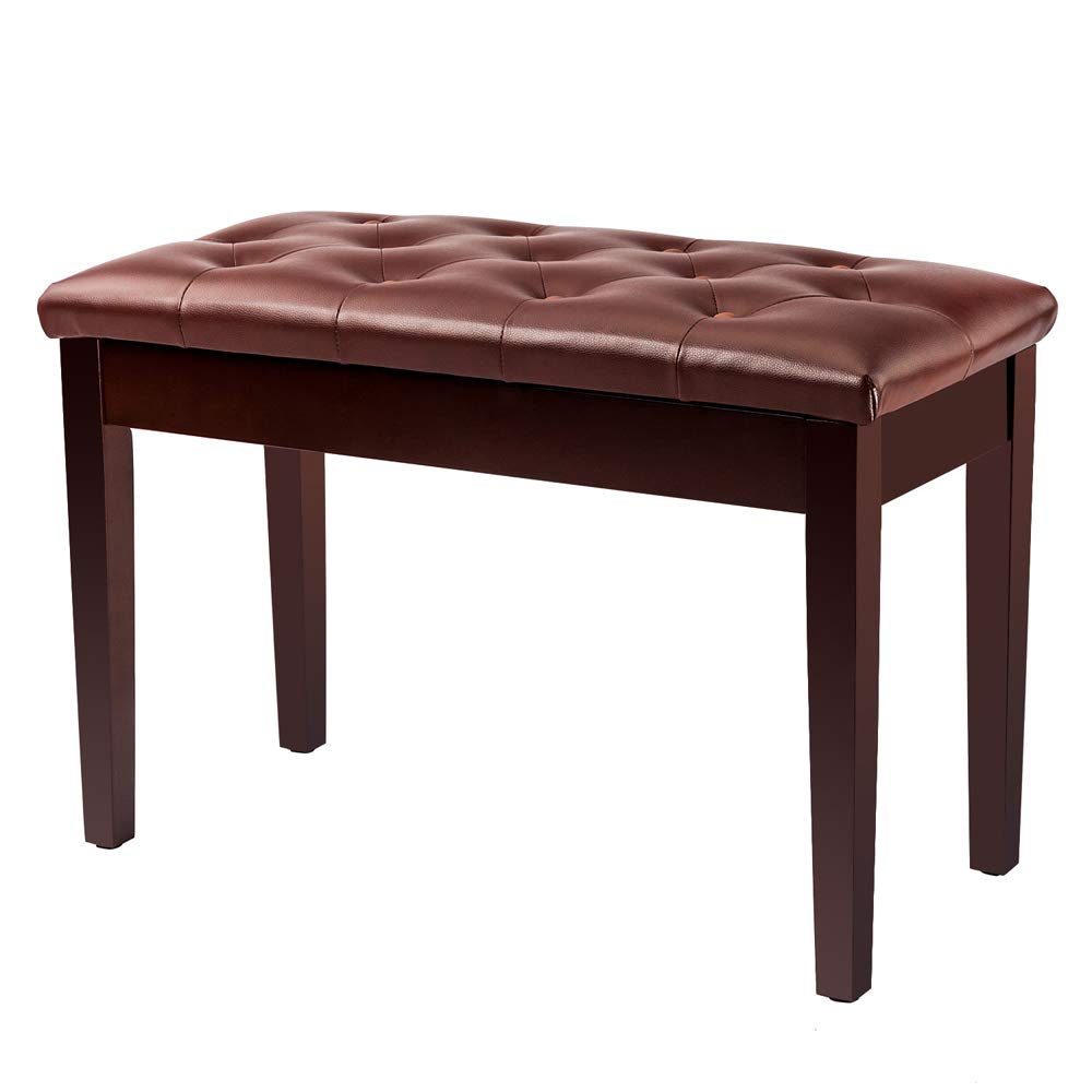Bonnlo Wooden Double/Duet Piano Bench with Music Book Storage and Thick Cushion Faux Leather Padded Piano Stool Artist Duet Seat