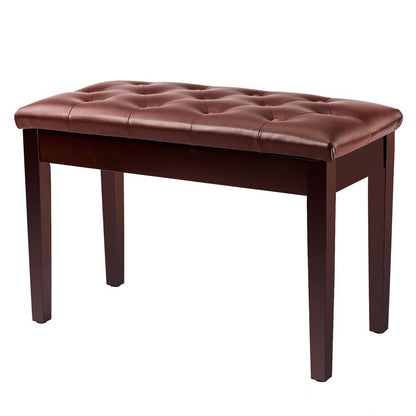 Bonnlo Wooden Double/Duet Piano Bench with Music Book Storage and Thick Cushion Faux Leather Padded Piano Stool Artist Duet Seat