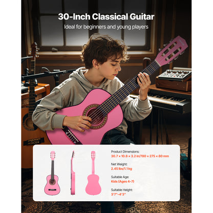 VEVOR Classical Guitar 30 in Guitar Beginner Starter Kit Nylon Strings Sunburst Sunrise Color/Black/Natural Color/Pink