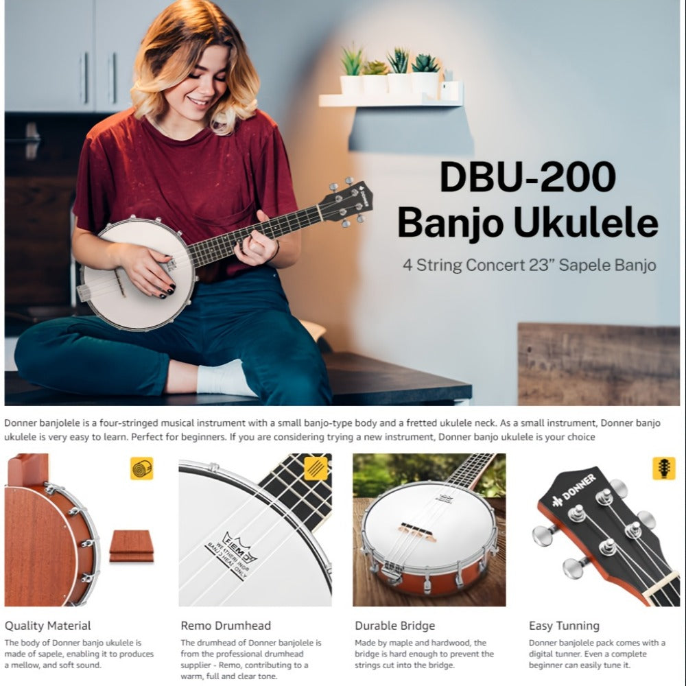 4-String Banjo Ukulele, 23-Inch Beginner Kit with Gig Bag and Picks