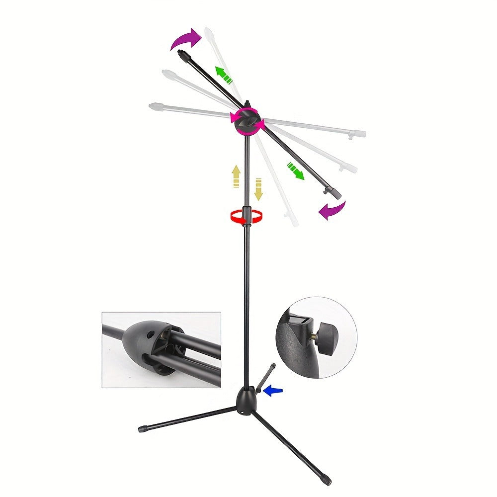 Pair of Adjustable Tripod Microphone Boom Stands for Stage and Studio