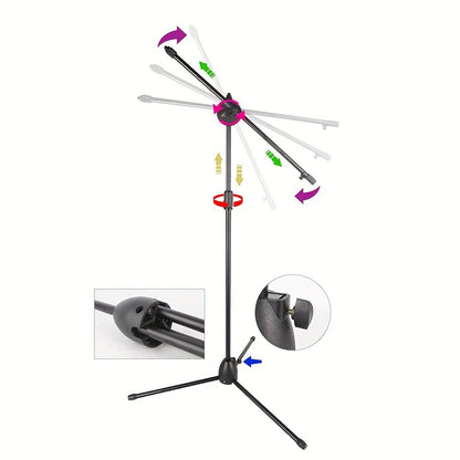 Pair of Adjustable Tripod Microphone Boom Stands for Stage and Studio
