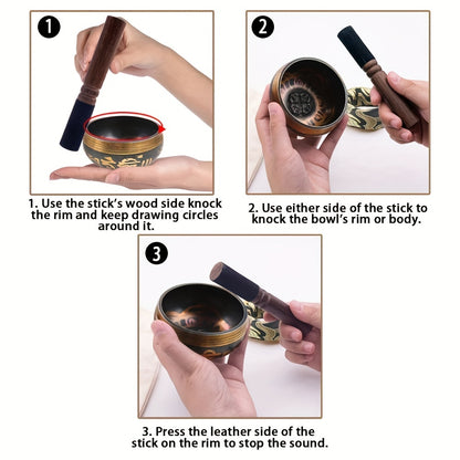 Singing Bowl Set, 3. 15 Inch Sound Bowl Meditation Bowl Meditation Sound Bowl Handcrafted In Nepal for Healing And Mindfulness