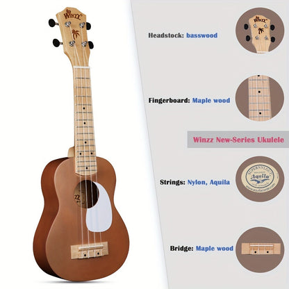 Soprano Ukulele, Portable, 21 Inch, WINZZ, TG-U2, Inch for Lessons and Practice