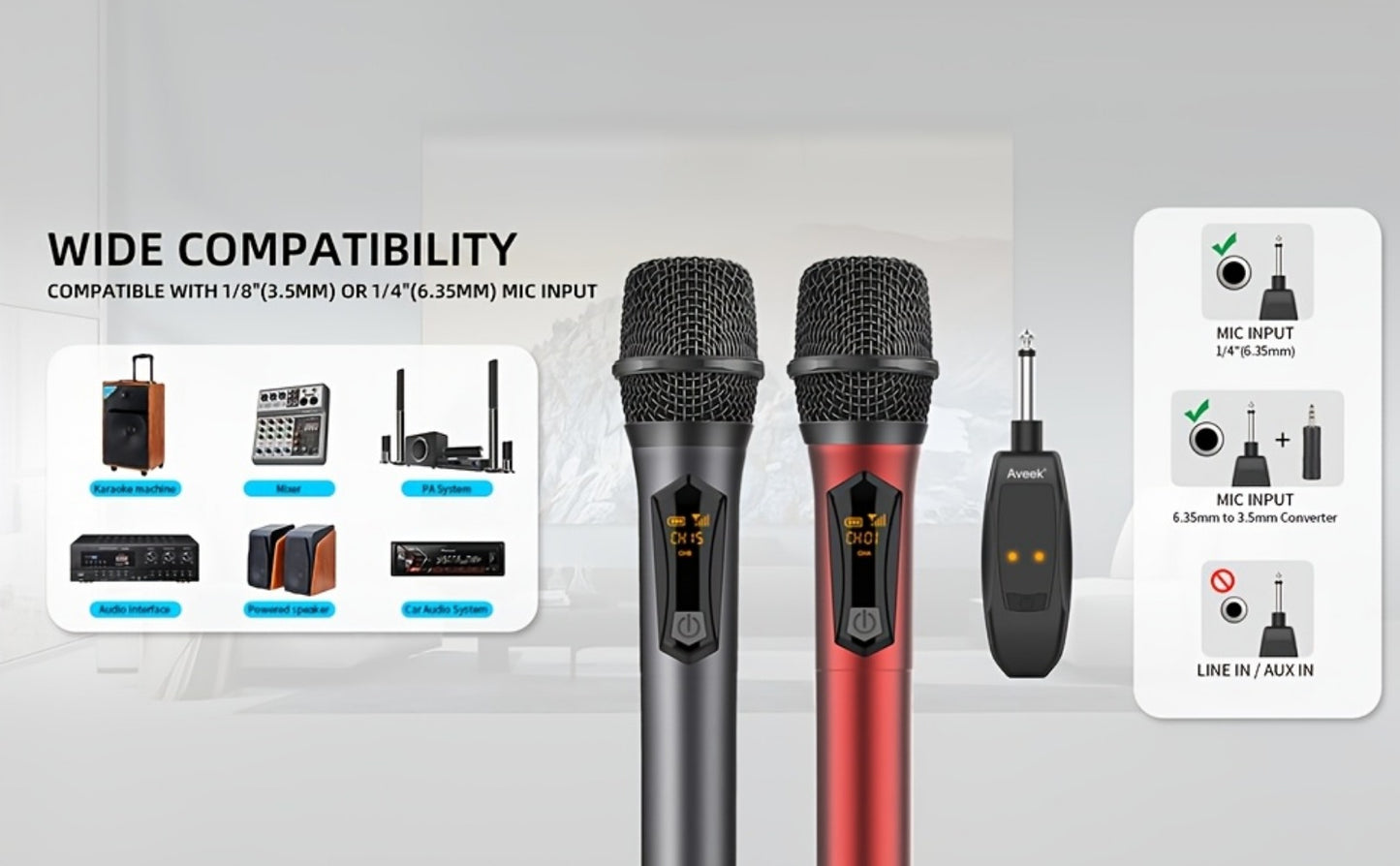 Recording Microphone, Rechargeable, 2.4 GHz Wireless, Wireless, Aveek for Recording