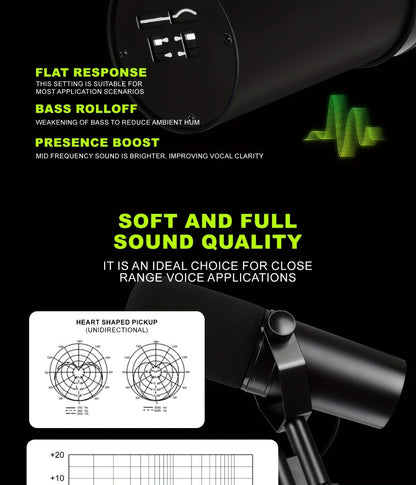 Recording Microphone, Dynamic, Professional, SM7B for Recording and Streaming