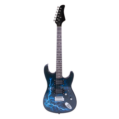 Black & Dark Blue Lightning Style Electric Guitar - Ideal for Beginners and Enthusiasts - Includes Power Cord, Strap, Bag, Plectrums & Tremolo Arm