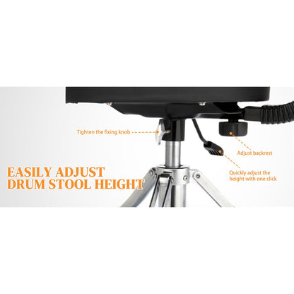 Drum Throne with Backrest, Hydraulic Drum Stool Adjustable Height, Heavy Duty Hydraulic Drum Seat Saddle Design for Drummers Black