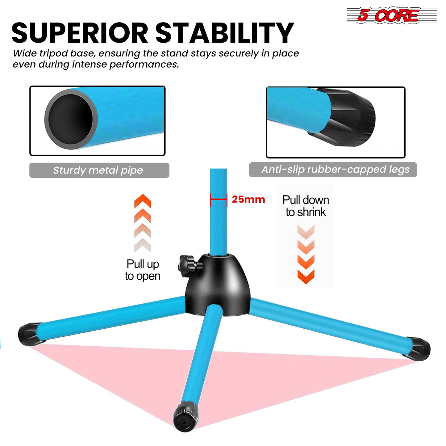 5 Core Microphone Stand Floor 2 Mic Clips Universal Height Adjustable 63" Dual Tripod Mic Stands w Telescoping Boom Arm Foldable Portable