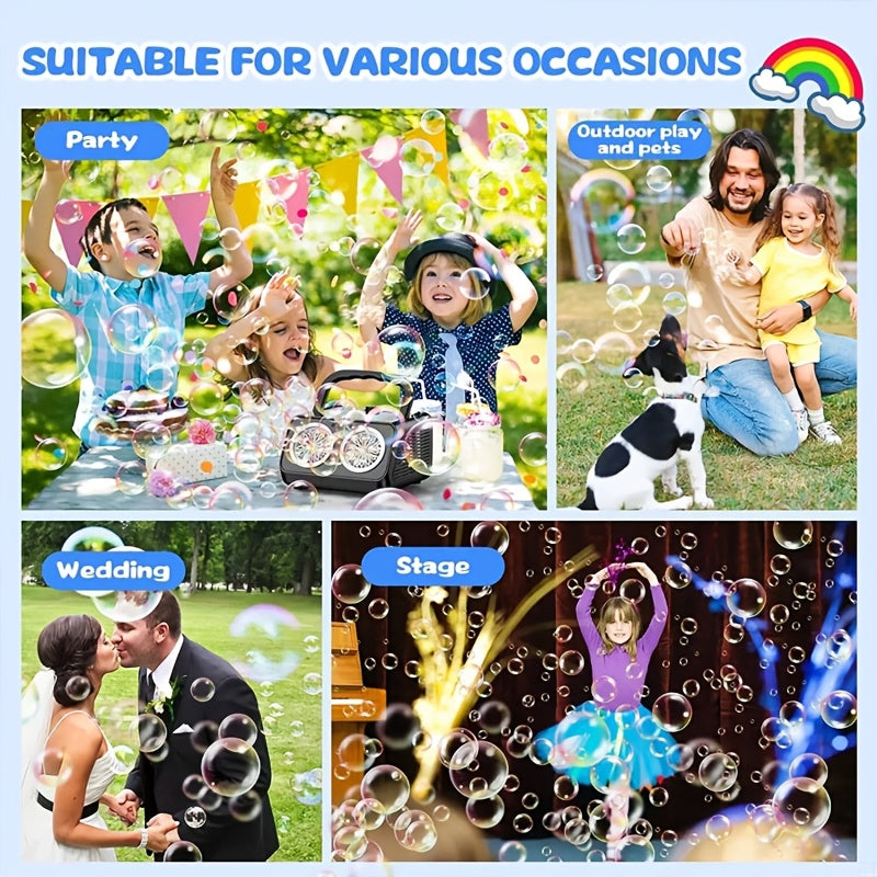 Upgrade Automatic Bubble Blowing Machine, 2 Fan Bubble Blowing Machines, 30000+bubbles Per Minute, White And Black Electric Bubble Machine, Plug-in Or Battery Operation, Outdoor Bubble Toy