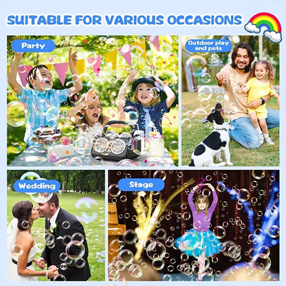 Upgrade Automatic Bubble Blowing Machine, 2 Fan Bubble Blowing Machines, 30000+bubbles Per Minute, White And Black Electric Bubble Machine, Plug-in Or Battery Operation, Outdoor Bubble Toy