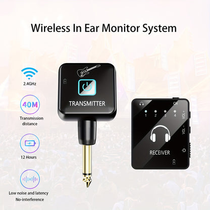 Wireless IEM System, Featuring a Wireless In-Ear Monitoring System with a Transmitter And Clip-On Receiver, Capable of Automatically Pairing with In-Ear Studio Monitors, Guitars, Djs, And Live Performance Monitoring