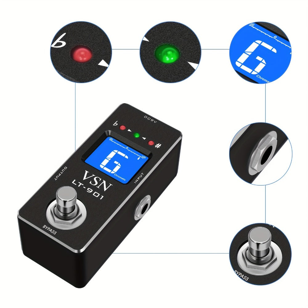 Chromatic Instrument Tuner, Tuner Pedal, True Bypass, Pedal for Guitar and Bass Tuning