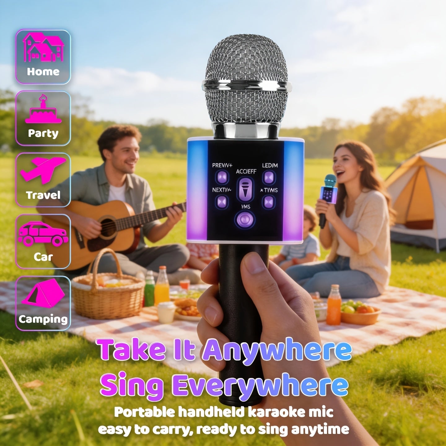 Wireless Karaoke Microphone Speaker with LED Lights And Fun Voice Changer - Portable Singing Mic for Outdoor Parties And Family Gatherings, Stereo Home Karaoke for Travel, Car, And Camping - Fun Summer Party Accessory, Birthday Gift