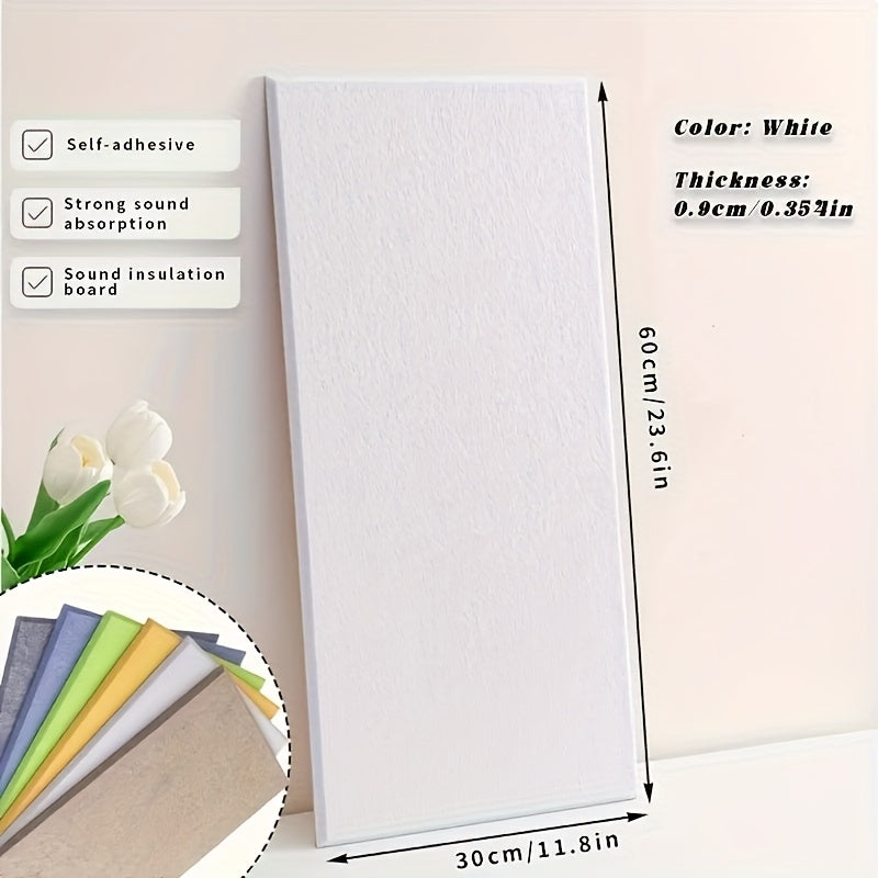 Set of 6 High-Density Acoustic Foam Panels Measuring 12X24X0.4 Inches, Available in Blue, Green, Yellow, Brown, And White. These Self-Adhesive Soundproof Wall Tiles Are Perfect for Enhancing The Decor of Homes, Offices