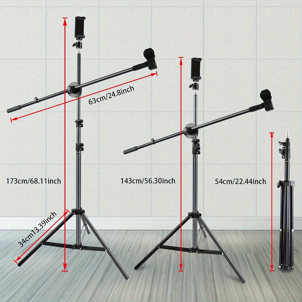 Microphone Boom Stand with 360-Degree Ball Head, XLR Port and Dual Clips