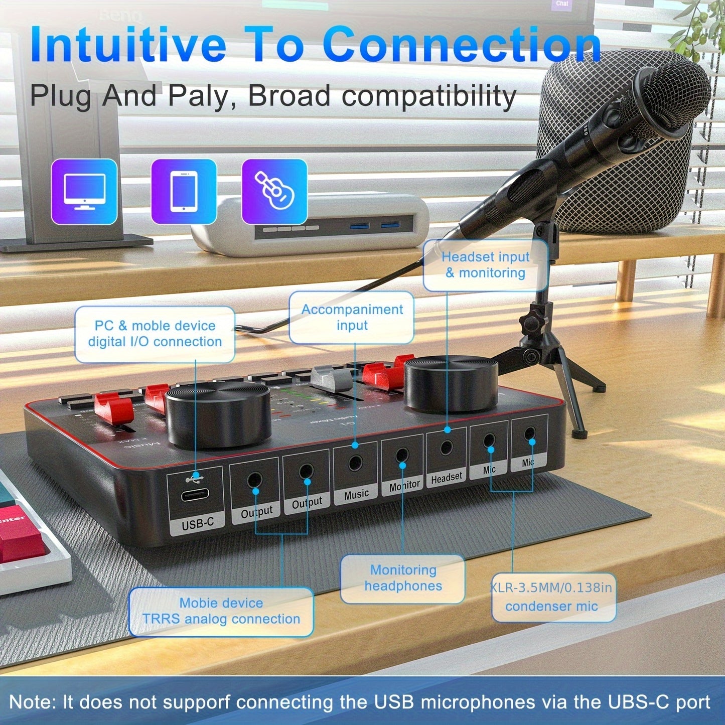 Professional Mixer, Suitable For Laptops, Mobile Phones, Game Recording, Streaming Podcasts, Internet Celebrities, Anchors, Live Streaming, Recording, Karaoke Video Studio Podcast Equipment Bundle, Condenser Mic, Dynamic Microphone, Sound Card