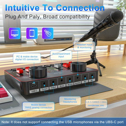 Professional Mixer, Suitable For Laptops, Mobile Phones, Game Recording, Streaming Podcasts, Internet Celebrities, Anchors, Live Streaming, Recording, Karaoke Video Studio Podcast Equipment Bundle, Condenser Mic, Dynamic Microphone, Sound Card