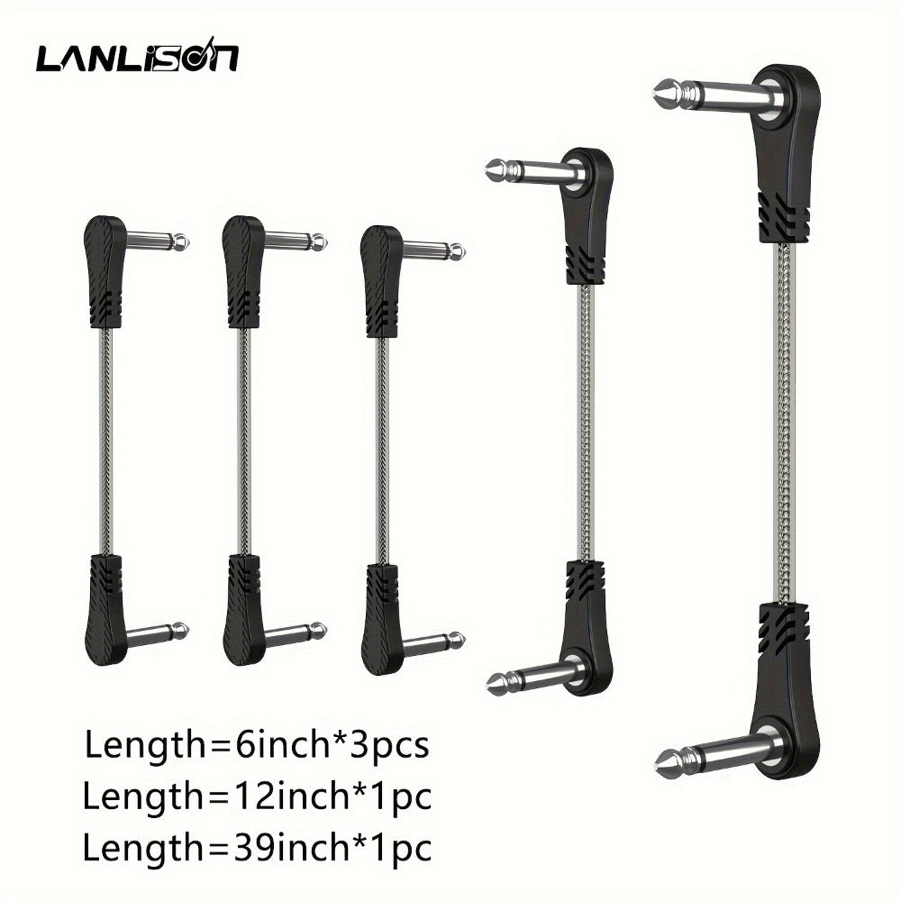 Guitar Pedal Patch Cable Set, Right-Angle 1/4-Inch TS Cords for Pedalboards