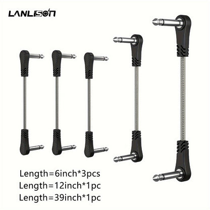 Guitar Pedal Patch Cable Set, Right-Angle 1/4-Inch TS Cords for Pedalboards