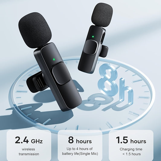 Wireless Lavalier Microphone 1pc to 2pcs Set (2pcs Microphones, 1pc Receiver, 1pc Adapter Included, Compatible with Type-C And Other Interface Phones), High-Fidelity Sound Pickup, Essential for Global Speeches, Recording, Teaching, Video Shooting