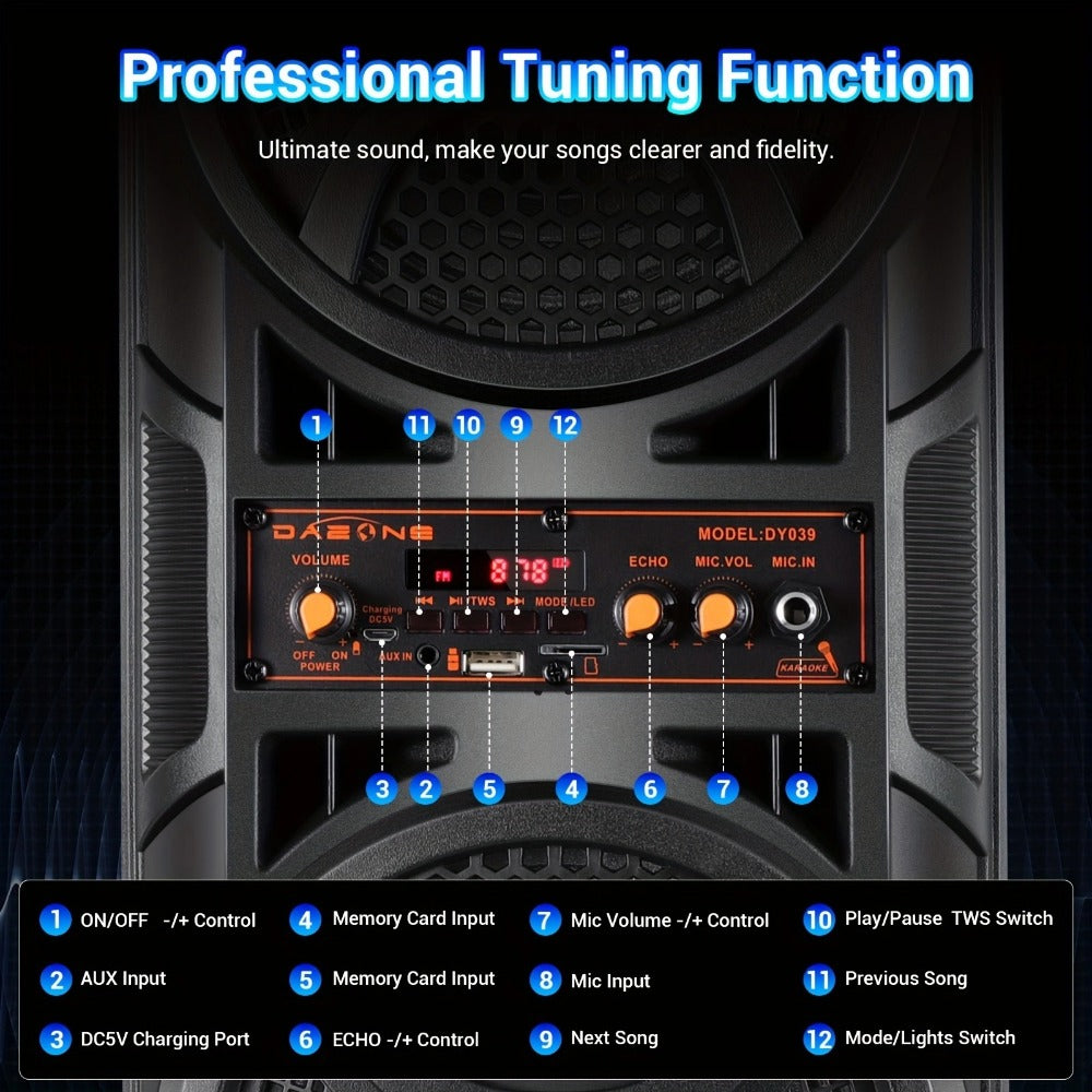 Portable PA Speaker, USB, Wireless, 2500W, System for Parties and Karaoke