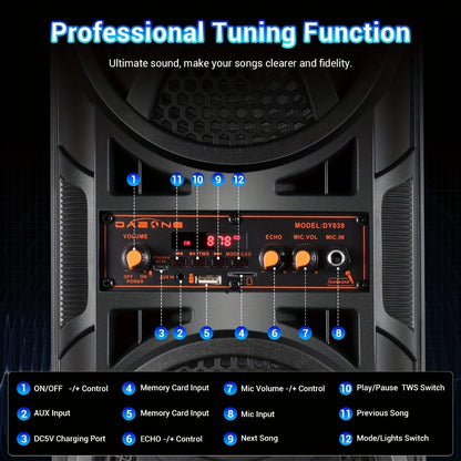 Portable PA Speaker, USB, Wireless, 2500W, System for Parties and Karaoke