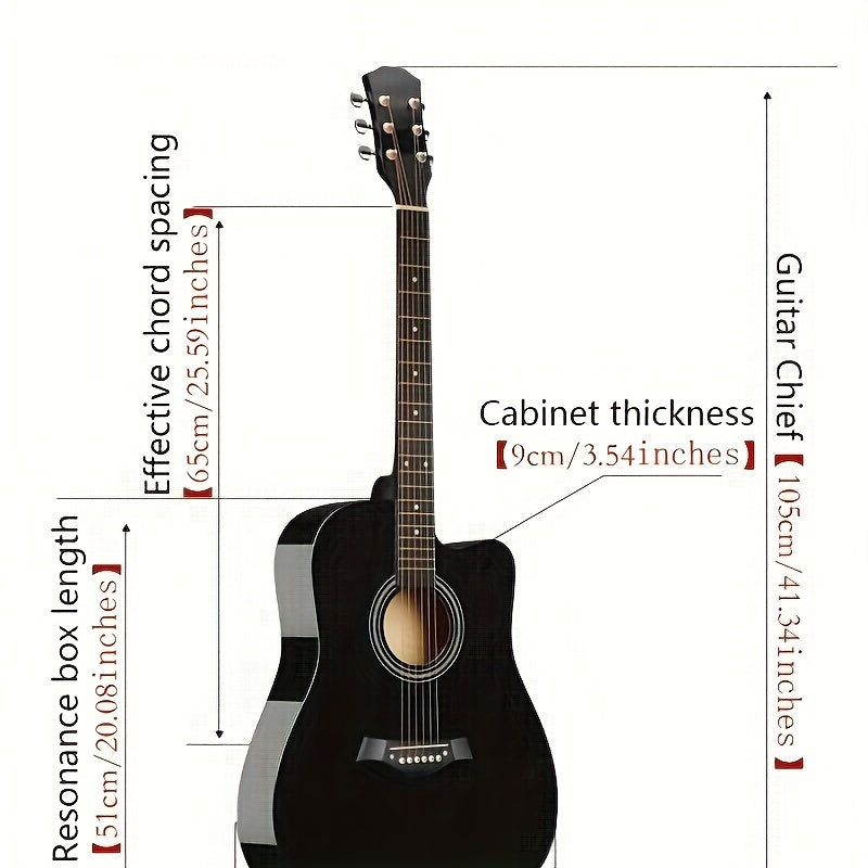 This Is a Comprehensive Acoustic Guitar Designed for Novice Players, Measuring 41 Inches. It Is Ideal for Those Starting Out And Comes with Essential Additions Like Guitar Strings, a Carrying Bag, a Pick