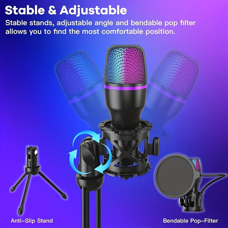 Condenser Microphone - XLR Podcast Equipment Suitable for Studio Recording, Broadcasting, Karaoke, Gaming, USB Interface Microphone for Beginners' Online Chats, Computer Microphone with Tripod