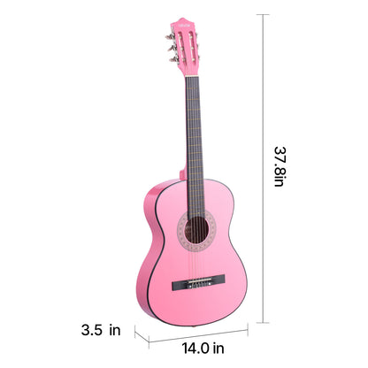 VEVOR Classical Guitar 38 in Guitar Beginner Starter Kit Nylon Strings Black/Natural Color/Blue/Pink/Sunrise Color