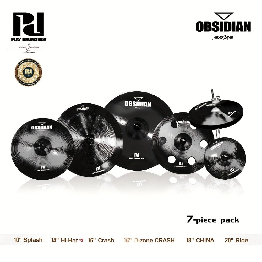 7-Piece Alloy Cymbal Set in Blue, Red or Black for Drum Practice