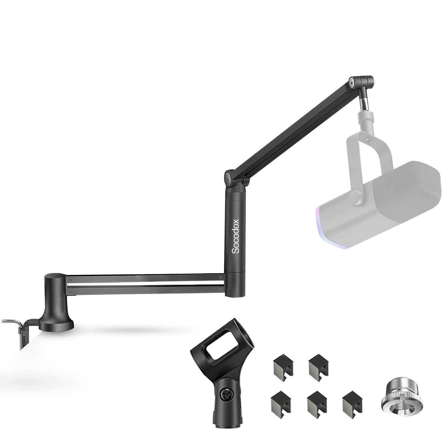 Boom Arm, 360° Rotatable Low Profile Microphone Stand, 4-Use Foldable Mic Arm Holds Up To 3.3lbs, With 3/8'' To 5/8'' Screw Adapter For QuadCast Elago
