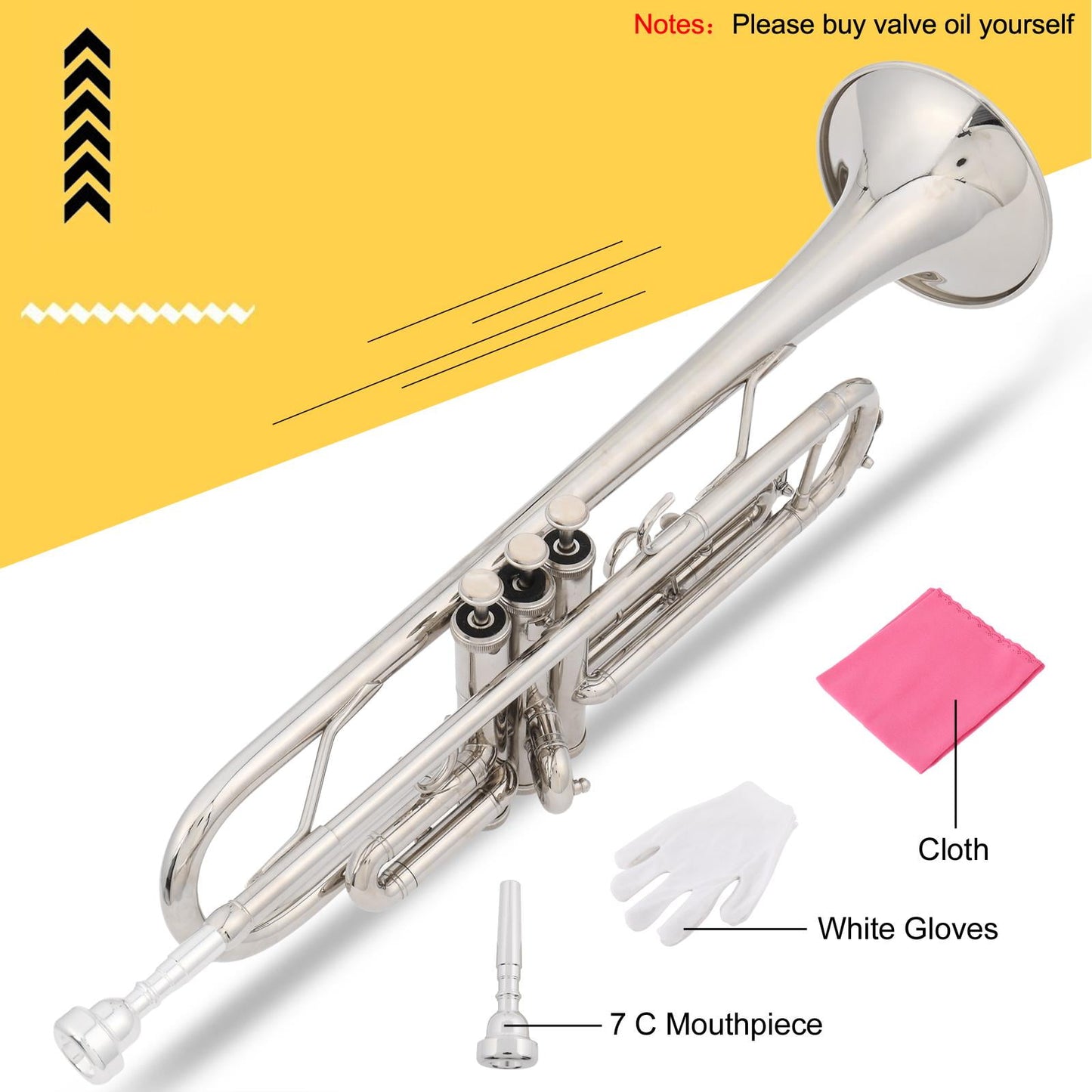 B Flat Silver Bb Trumpet for Concert Band with Case