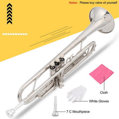B Flat Silver Bb Trumpet for Concert Band with Case