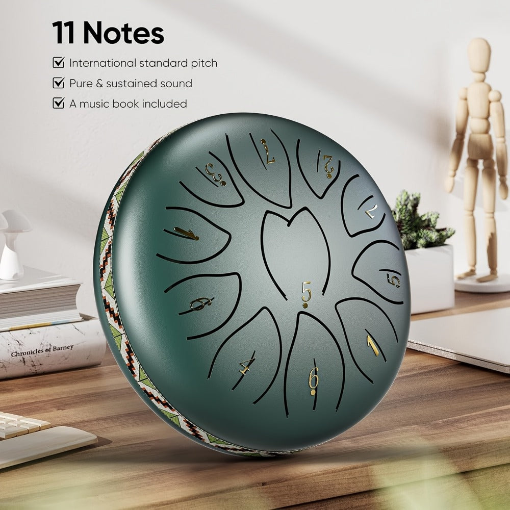 Steel Tongue Drum, 6-Inch 8-Tone Hand Drum with Mallet and Sheet Music
