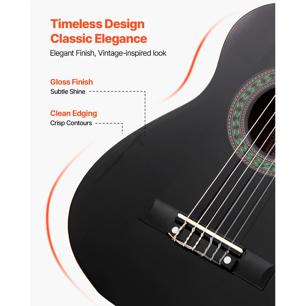 Acoustic Guitar, Black, VEVOR, Classical, Beginner for Lessons and Practice