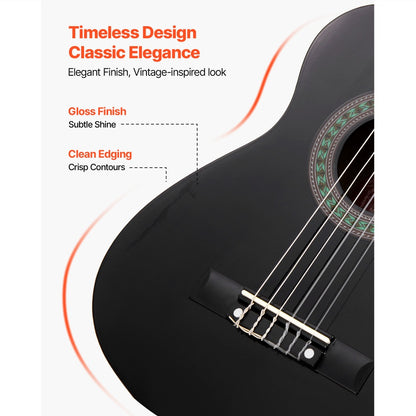 Acoustic Guitar, Black, VEVOR, Classical, Beginner for Lessons and Practice