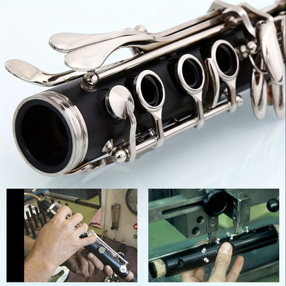 HOGSN 17-Key B Flat Clarinet, Black Resin, Polished Finish - Beginner Friendly with Durable Case & Maintenance Kit, Beginner Clarinet|Sleek Design|Quality Craftsmanship