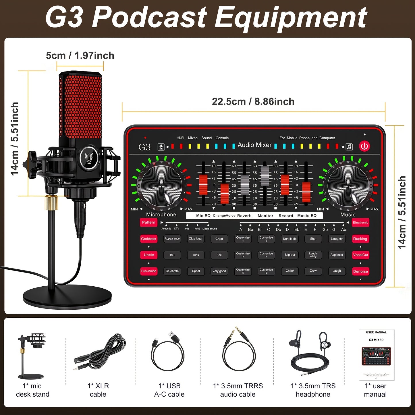 G3 Podcast Influencer KOL, Singing Gaming DJ Mixing Station Controller Equipment, Studio Professional Recording, Electronic Music Mixer Power Conditioner Karaoke Machine, Available Dynamic Condenser Wireless Microphone Portable Microfono Inalambrico