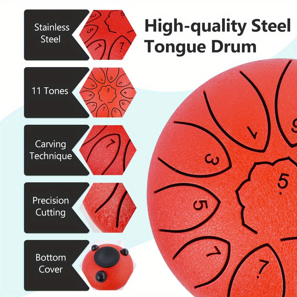 Outdoor Garden Rain Drum, Steel Tongue Drum-Durable Metal, Soothing Rainfall Sounds, Perfect for Garden, Yoga & Meditation, Halloween & Christmas Gifts with Drum Bag, Music Book, Drum Mallets Etc.