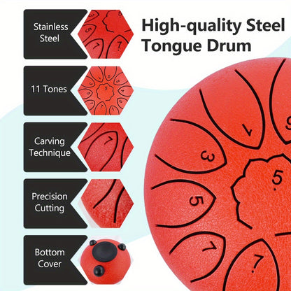 Outdoor Garden Rain Drum, Steel Tongue Drum-Durable Metal, Soothing Rainfall Sounds, Perfect for Garden, Yoga & Meditation, Halloween & Christmas Gifts with Drum Bag, Music Book, Drum Mallets Etc.