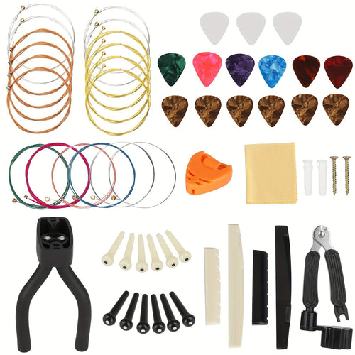 45pcs Set of Guitar Additions, Including Replacement Tools, Strings, Picks, Nut, Saddle, And More