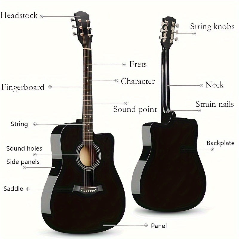 This Is a Comprehensive Acoustic Guitar Designed for Novice Players, Measuring 41 Inches. It Is Ideal for Those Starting Out And Comes with Essential Additions Like Guitar Strings, a Carrying Bag, a Pick