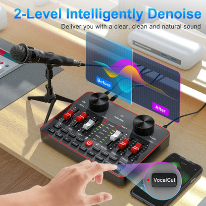 USB Audio Interface, Cardioid, USB, Rechargeable, Professional, Mixer for Recording