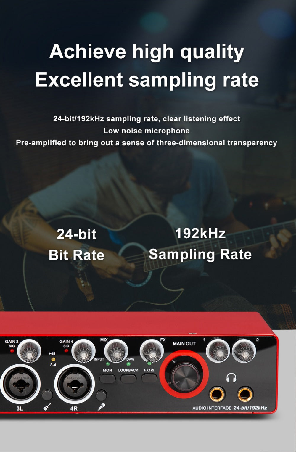 USB Audio Interface, 192Khz, Professional, 4-Channel, Sound for Recording and Streaming