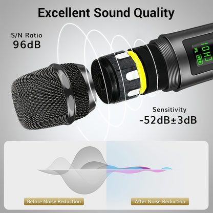 Portable PA Speaker, Dark Gray, Wireless, Dynamic, Dual, Microphones for Parties