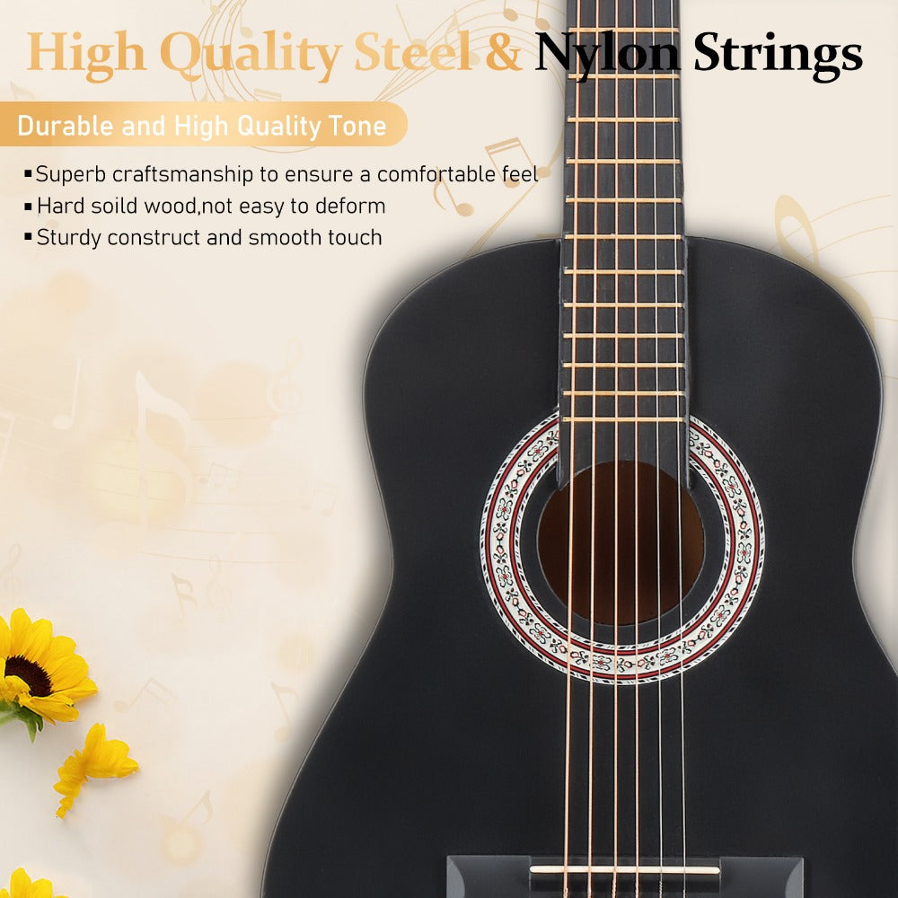 Acoustic Guitar, Black, 30-Inch, Basswood, Cutaway for Lessons and Practice
