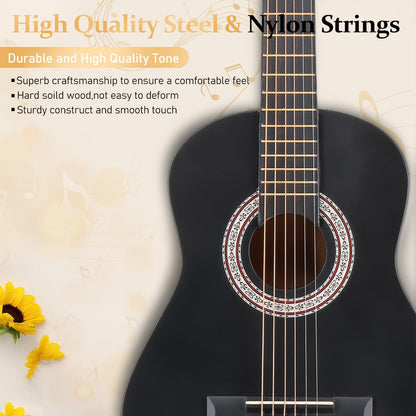 Acoustic Guitar, Black, 30-Inch, Basswood, Cutaway for Lessons and Practice