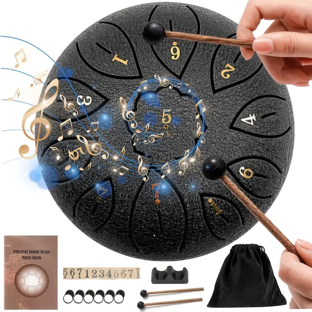 Steel Tongue Drum, 6-Inch 11-Note Set with Drumstick, Bag and Music Book